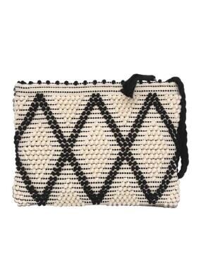 Antonello Teddie Black and White Piattina Handwoven Cotton Clutch